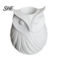 Makeup Brush Storage Cup 3D Printed Owl Pen Holder, 2 in 1 Flower Vase Multifunctional Container Desk Organizer, Cute Plastic Home Office Decor balta