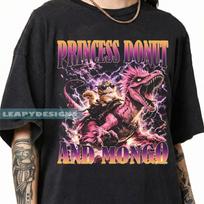 Princess Donut and Mongo T-Shirt, Dinosaur Pug Graphic Tee, Fantasy Novel Shirt L