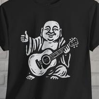 Guitar Buddha Shirt Spiritual Music Tee Black T-Shirt Happy Buddha Playing Guitar Bohemian Style Tee Gift For Guitar Player S
