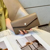 New Palm Patterned Cowhide Color Blocked Long Three Fold Wallet Genuine Leather Wallet Color Matching Leather Clip Color Blocking Card Bag 19.5x3x10cm