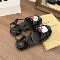 Thick-soled 2025 summer new Hello Kitty transparent jelly with sandals to increase the height of versatile bag head empty sandals 36 juoda