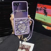 Case for Samsung Galaxy Z Flip7/ 6/ 5/ 4/ 3 with Magsafe Wrist Strap & Crystal Decor Cover Phone Bumpers Samsung Z Flip5 violetinė