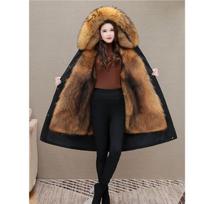 Women's Overcoat Detachable Fur One-Piece Fleece-Lined Thicke Warm Parkcoat Winter Faux Fox Fur Long Coat 5XL