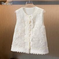 Women's Embroidered Lace Mesh Vest L abrikosas