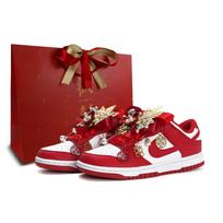 Nike Dunk Wedding Shoes, Chinese Style Abrasion Resistant Low top Skateboard Shoes Unisex Red White DD1873-116(Team35-S-BOX) 44.5