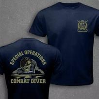 US Marine Corps Special Forces Combat Diver Same Skull Pattern Print Short Sleeve Cotton T-Shirt Men's and Women's Casual Top 4XL blue