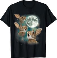 Three Bunny Moon 3 Rabbit Meme Humorous Cute Wildlife T-Shirt S