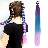 Sintetinis arklio uodegos priauginimas su elastine juostele 26  ilgio tiesioginė spalvota kasos arklio uodega Ombre Rožinė Violetinė Mėlyna 26inches