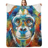 Colorful Chimp Art - Monkey Business - By Sharon Cummings Throw Blanket Fuzzy Plush Throw Blanket for Sofa Chair Size: 75*100cm, Weight: 230 GSM