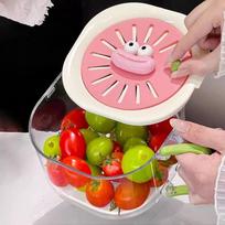 1PC wash fruit double-layer small vegetable basin two-in-one kitchen supplies living room fruit plate household drain basket dust-proof drain basket rožinė