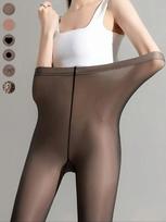 Women'S Fleece Lined Fake Sheer Tights, Winter Warm Thermal Pantyhose, High Waist Stretchy Faux Translucent Leggings, Skin Color XS