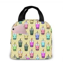 Boba Tea Insulated Lunch Bags for Women Cooler Tote Bag with Front Pocket Lunch Box Reusable Lunch Bag for Men Adults Girls One Size