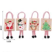 Burlap Christmas Tote Bag with Legs for Candy Presents Holiday Linen Hanging Pouch Snowman Elk Santa Tree 42x16x0.5cm China Mainland