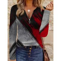 Painting Texture Elements, Printing Patterns, Code Tags, Women's Garden Collar, Zipper, Long Sleeves S
