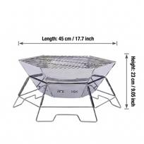 Outdoor camping barbecue wood-fired stove, stainless steel grill rack, hexagonal folding grill