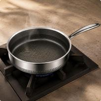 Stainless Steel Fry Pan Thickened Frying Deepened Nonstick Skillet for Home Double-sided 28CM -