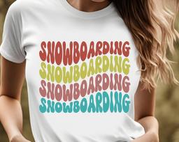 Snowboarding, snowboard tshirt, retro design, snow skiing, ski bum, wavy lettering 2XL