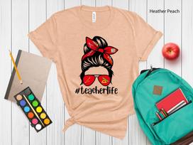 Messy Bun Teacher Life T-Shirt | Sunglasses Graphic Tee S