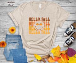 Hello Fall Smiley Face T-shirt | Pumpkin Autumn Shirt S