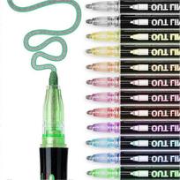 12 Colors Outline Metallic Markers, Acrylic Paint Marker Paint Pen Glitter Drawing Pen for Wood, Rock Painting