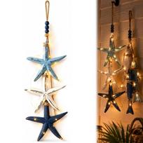 Kabinama apšviesta medinė žuvis Sienos dekoras Viduržemio jūros dekoratyvinė jūrų žvaigždė Paplūdimio namelio dekoras starfish pendant brown