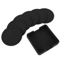 7Pcs Non-slip Silicone Drinking Coaster Set Holder Cup Coaster Mat Set Black Round Silicone Mat Home Office Table Decor Cup Pad 9x9x0.3cm