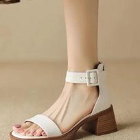 Sandalia de mujer con cabeza cuadrada, zapato de tacón medio grueso, peep toe, cómodo, todo incluido, moda, verano, 34 balta
