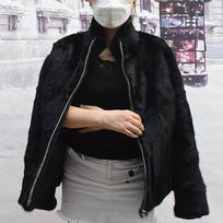Natural Real Rabbit Fur Zipper Coat Woman Winter Fashion Stand Collar Plus Size Luxury Warm Outwear Waisted High Quality Jacket Made By QUEENTINA 3XL