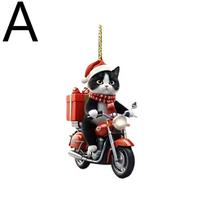 Motorcycle Cat Acrylic Hanging Decoration Christmas Tree Car 2D Flat Riding Kitten Hanging Ornament Cartoon Pendant For Christma