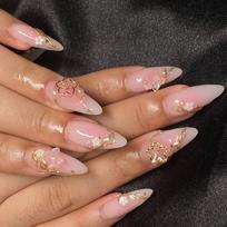 24Pcs Press on Nail Short Colorful 3D Flower Almond False Nail Stick on Nail False Nail Manicure Decoration 24Pcs 1