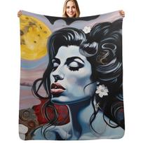 Amy Winehouse Throw Blanket Soft Comfort Blanket for Reading Watching TV Size: 75*100cm, Weight: 230 GSM