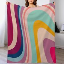 Retro Colorful Trippy Abstract Throw Blanket Lightweight Warm Blanket for Travel Camping Size: 75*100cm, Weight: 230 GSM