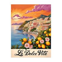 La Dolce Vita Wall Poster Print For Bedroom Living Room Home Decor Italy Coastal Landscape Canvas Painting Lemon Orange Wall Art 21X30CMNo Framed