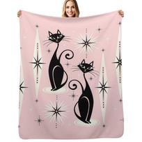 Mid Century Meow Retro Atomic Cats LG studioxtine Throw Blanket Soft Bedroom Blanket for Night Sleeping Size: 75*100cm, Weight: 230 GSM