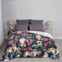 Blanket Australian Shepherd Florals Red Merle Dog Navy Blue 2174 Aussie Dog Australian Size: 75*100cm, Weight: 230 GSM