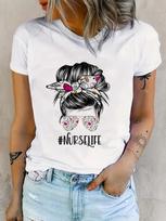 Messy Bun Nurse Life Graphic Print T-shirt XXXXL