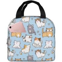 Cute Cat Print Lunch Bag Lunch Box, Insulated Lunch Bag Cooler Tote Box for Women Adult  with Frond Pocket for Work Picnic One Size