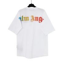 Cross-border European and American trendy brand palm angel colorful letter logo printed short-sleeved t-shirt men's and women's American high street S