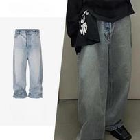 DRIPX Unisex Autumn Winter High Street Baggy Jeans Straight Leg Dad Pants Kenijima Same Style Blue Denim Trousers M