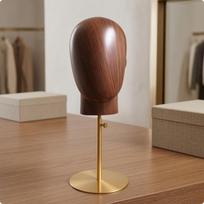 Kepurės stovas Apvalus pagrindas Manekeno galva Nuimama Reguliuojama Medžio raštas Juoda Wood Grain Blk Base