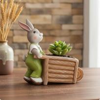Hare Planter Cute Resin Bunny Flower Pot Realistic Craftsmanship for Courtyard, Unicycle