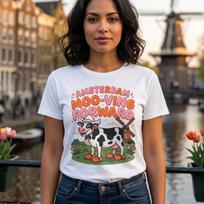 Amsterdam Cow T-Shirt: Dutch Windmill, Clogs Graphic Tee 2XL