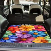1pc Vibrant Floral Car Trunk Mat, Soft Durable Polyester, Colorful Flower Design 75*100cm