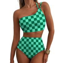 Women's Floral High-Waisted Bikini Set, 2-Piece Printed Tummy Control Swimsuit S žalia