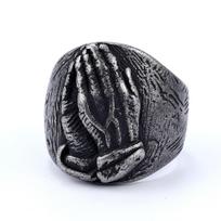 S925 silver ring new small Buddha ring for men and women, hands clasped together to worship Buddha, retro style 7