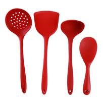 4Pcs/set Silicone Kitchen Tools Cooking Spoon Spatula Scoop Rice Spoon Set Cooking Tools New Kitchen Accessories raudona