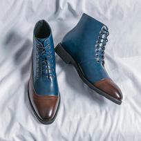 Nauji aukštos kokybės vyriški motociklininko batai Smailūs mėlynos odos batai Su raišteliais Madingi Vyriški batai Britiški žiemos formalūs ankle boots 38 mėlyna