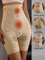 1pc of Ladies' Floral Polyester and Spandex High Waist Shaped Underwear-seamless Hip Lift, Abdominal Control,  with Lace Details and Soaking Hem M abrikosas
