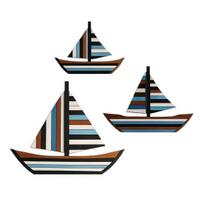 3 Pcs Wooden Sailboat Wall Decor Coastal Nautical Hanging Sailboat Wall Art Rustic Ocean Shipping Boat Sculpture for Home Bathroom Living Room Bedroom Sets