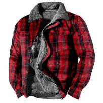 Men's Plaid Print Fleece Thickened Coat Jacket Men's Casual Fashion Warm Coat M